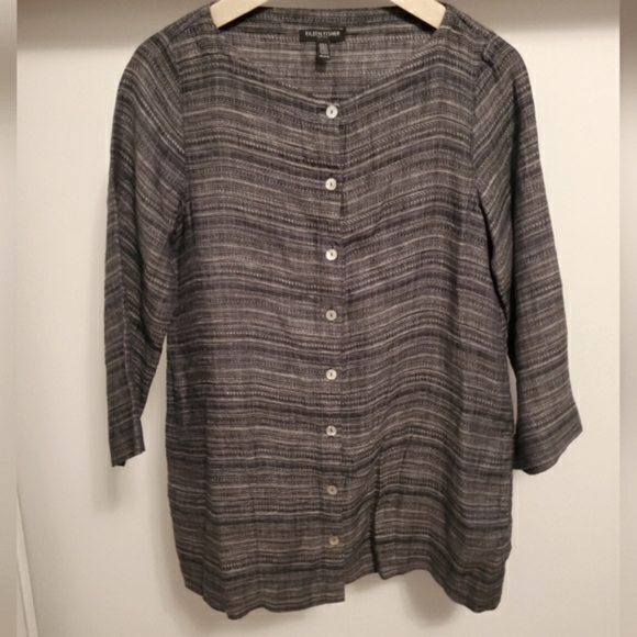 Eileen Fisher coastline tunic. Oversized. 100% linen. Grey, white, blue. XS P. - Picture 5 of 14